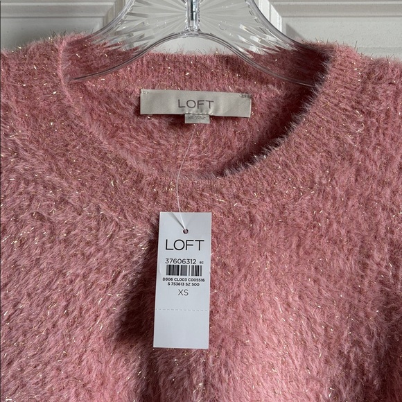 NWT Loft Pink Gold Fuzzy Shimmer Sweater XS - Picture 2 of 2